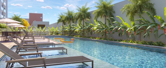 Piscina adulto com deck molhado do Lumi Tower Residences