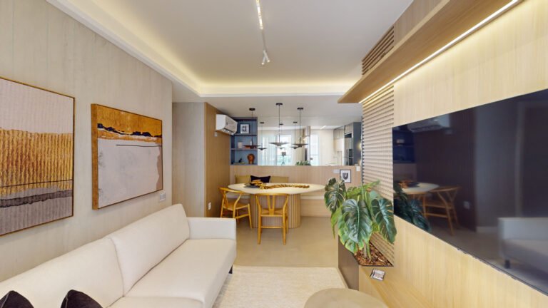 Sala, apartamento dois quartos Lumi Tower Residences